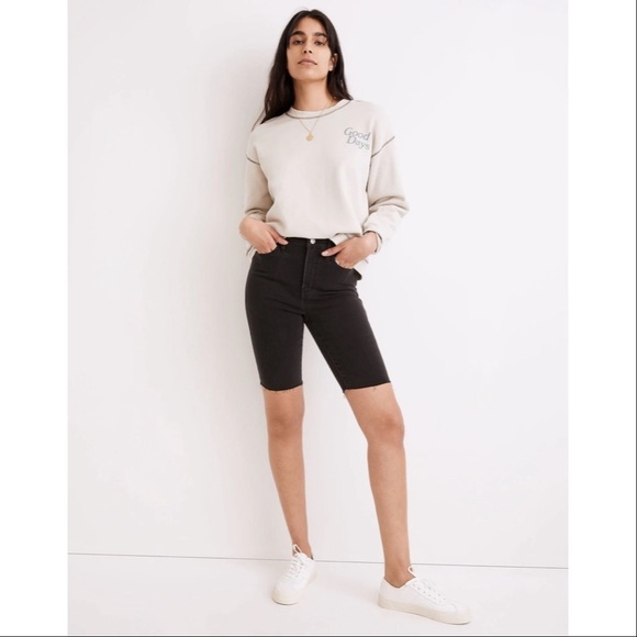Madewell Pants - MADEWELL | Roadtripper Supersoft Biker Shorts Black Skinny Frayed Hem Denim